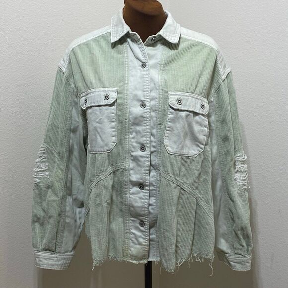 We The Free Corduroy Distressed Button Down Long Sleeve Shirt Women's Size XS - Picture 1 of 8